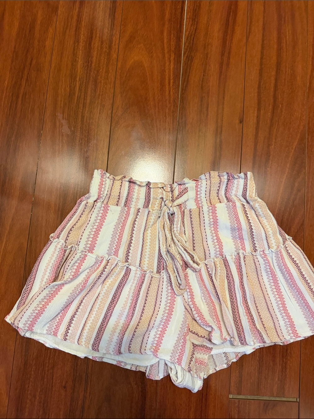 Lightweight Striped Ruffle High-Waist skort  - Pink & Cream